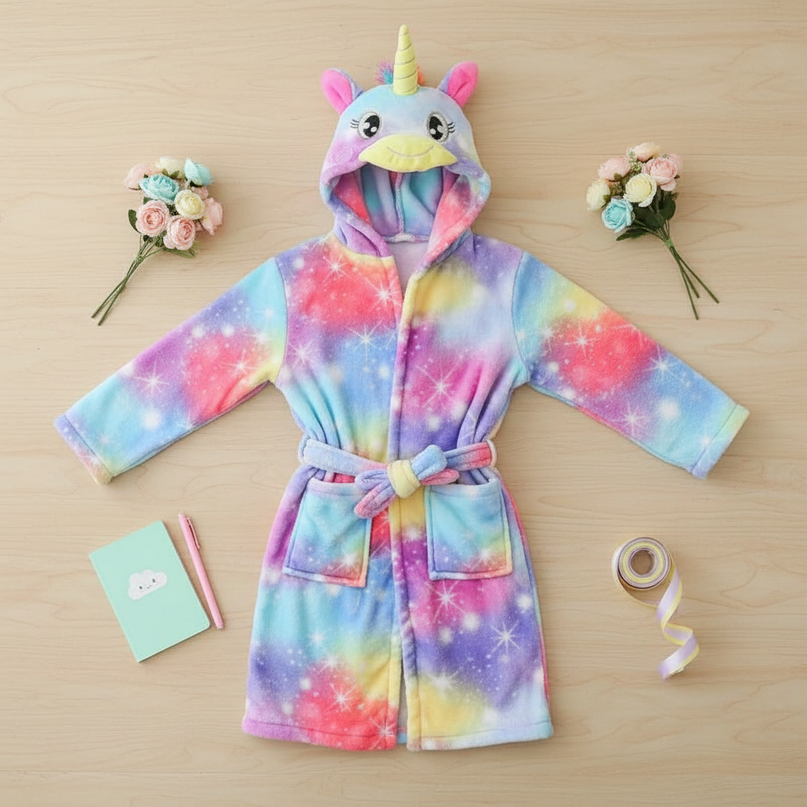 unicorn wearable towel robe - flat-lay