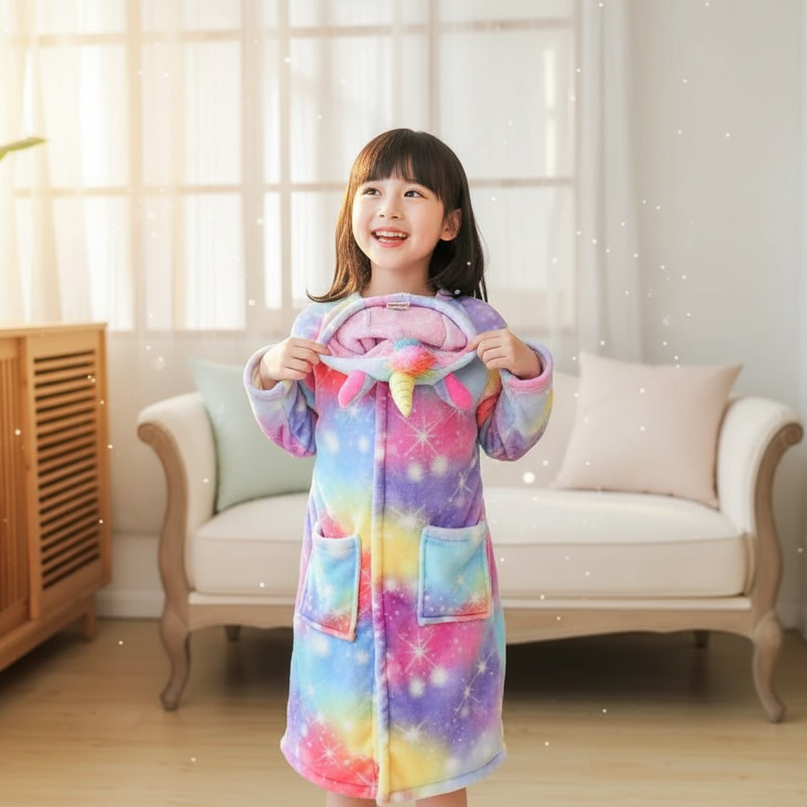unicorn wearable towel robe - in-use