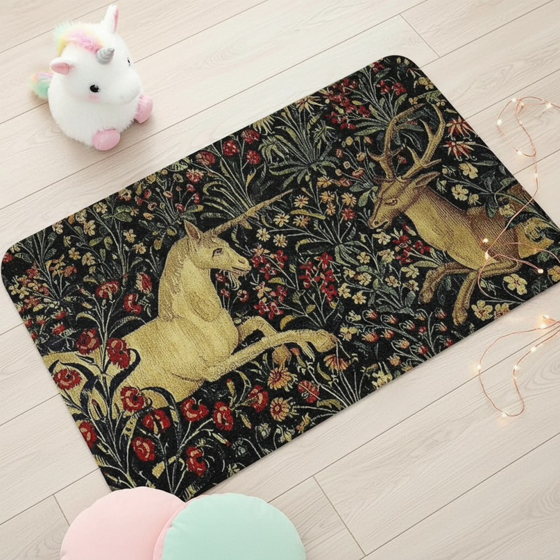 unicorn welcome mat rug - flat-lay
