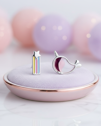 unicorn whale earrings - lifestyle