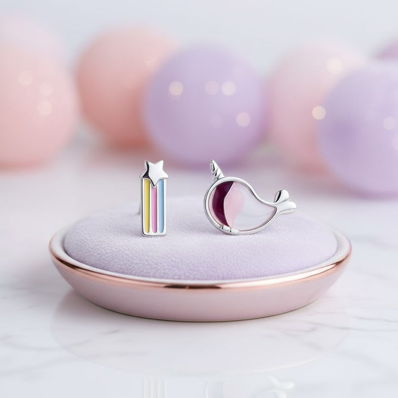 unicorn whale earrings - lifestyle