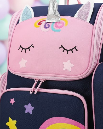 unicorn wheeled backpack blue - detail