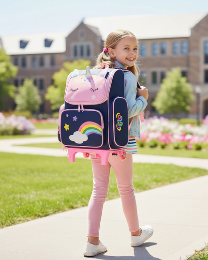 unicorn wheeled backpack blue - in-use