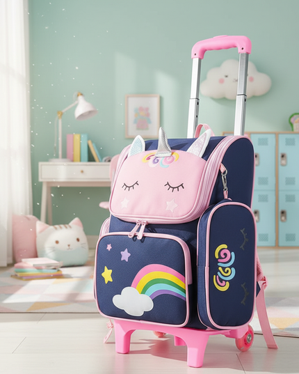 unicorn wheeled backpack blue - lifestyle