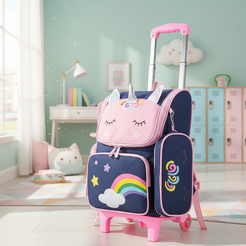 unicorn wheeled backpack blue - lifestyle