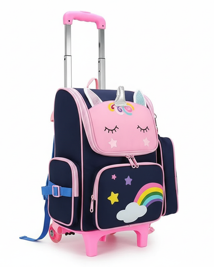 unicorn wheeled backpack blue - white-bg