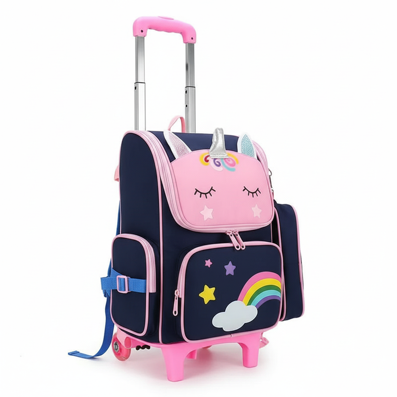 unicorn wheeled backpack blue - white-bg