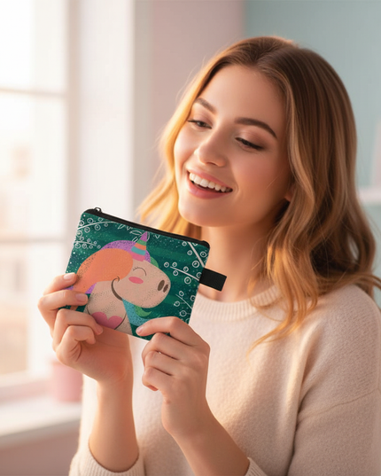 unicorn whimsical coin purse - in-use