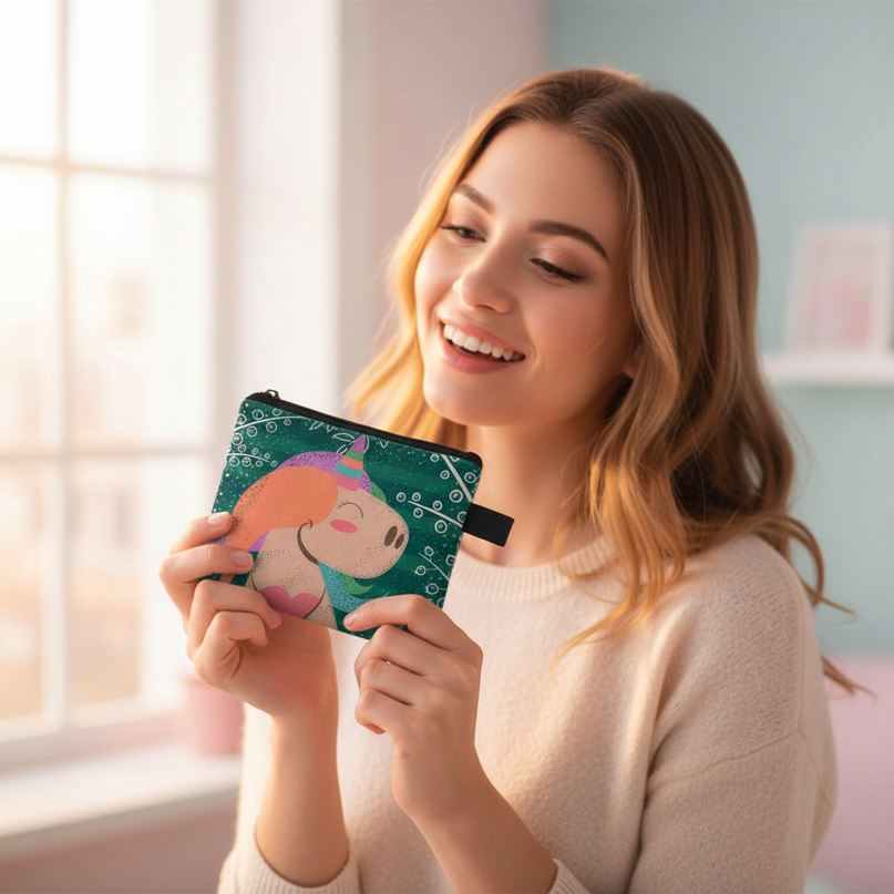 unicorn whimsical coin purse - in-use