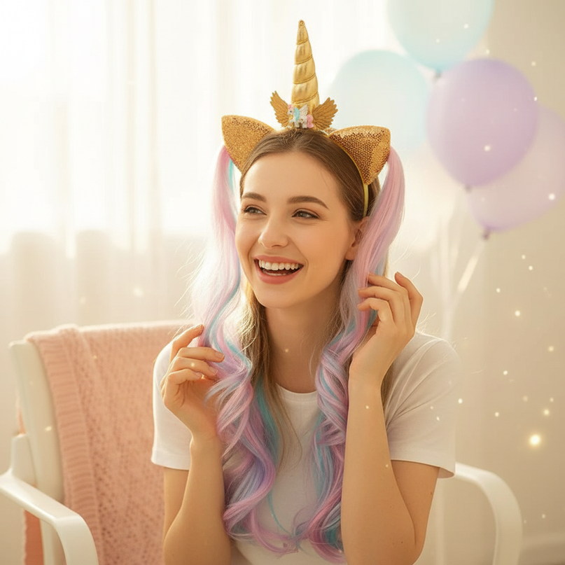 unicorn wig headband - in-use