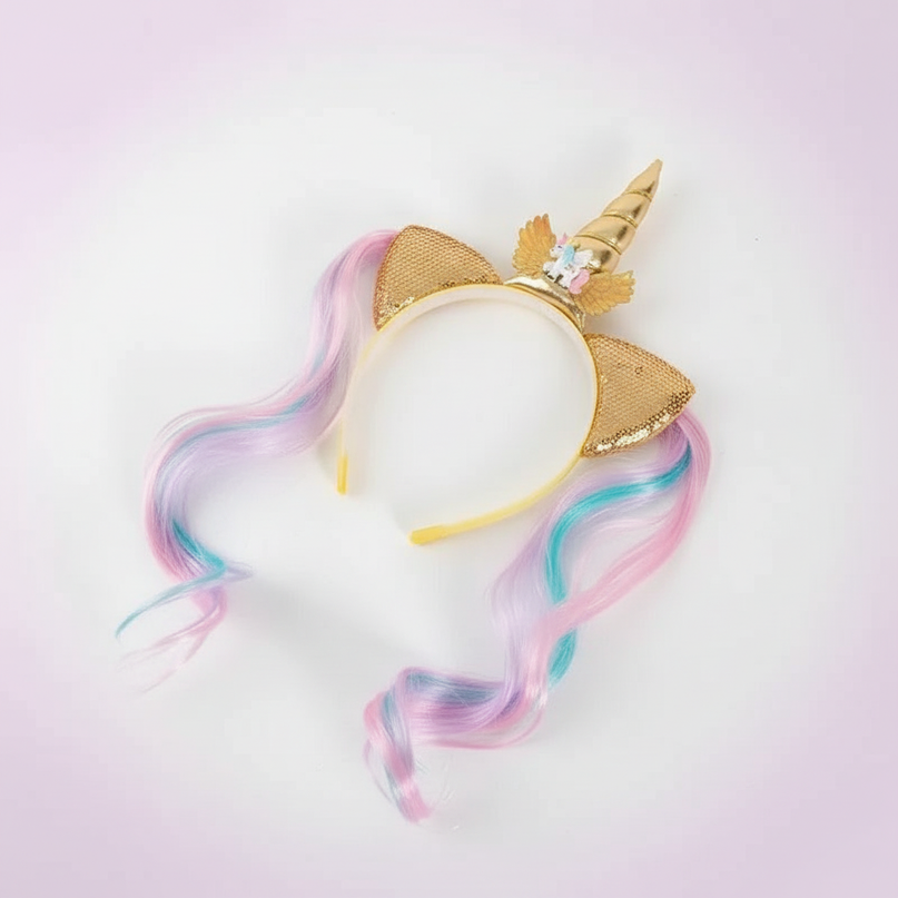 unicorn wig headband - white-bg