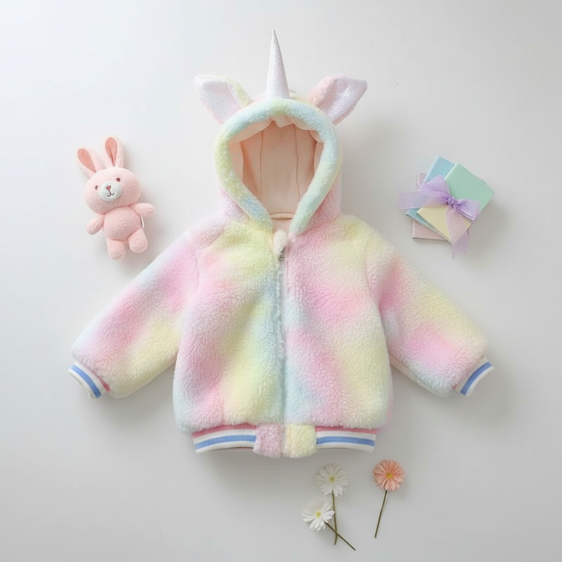 unicorn winter coat - flat-lay