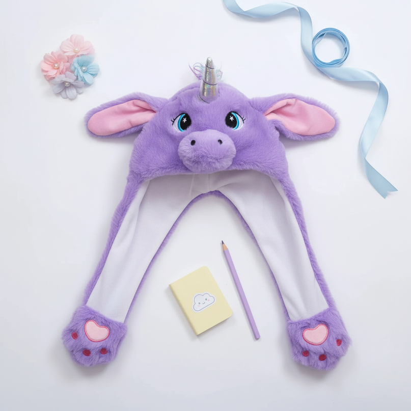 unicorn winter hat - flat-lay