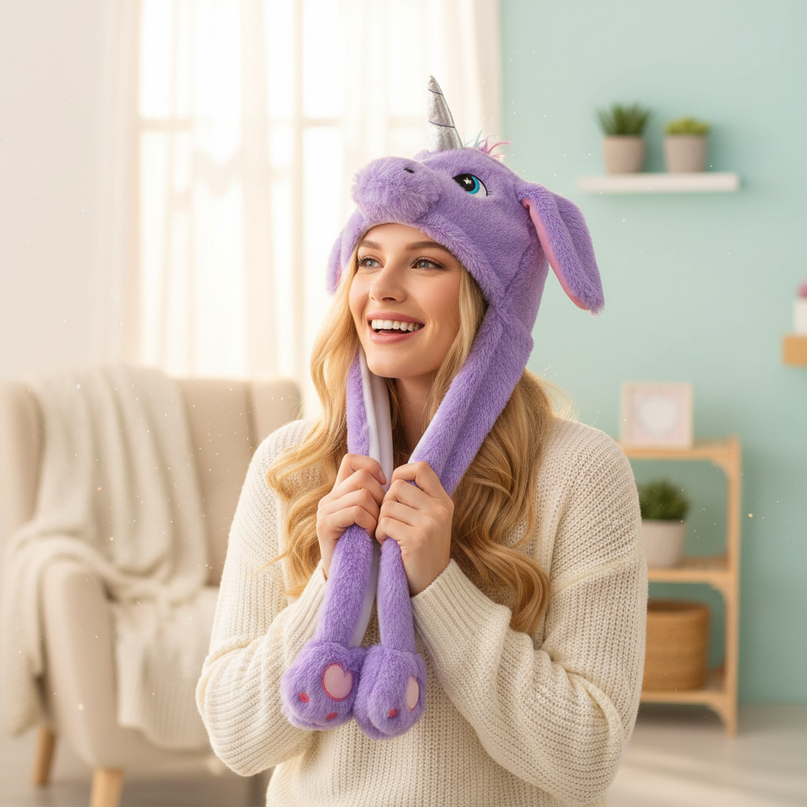 unicorn winter hat - in-use