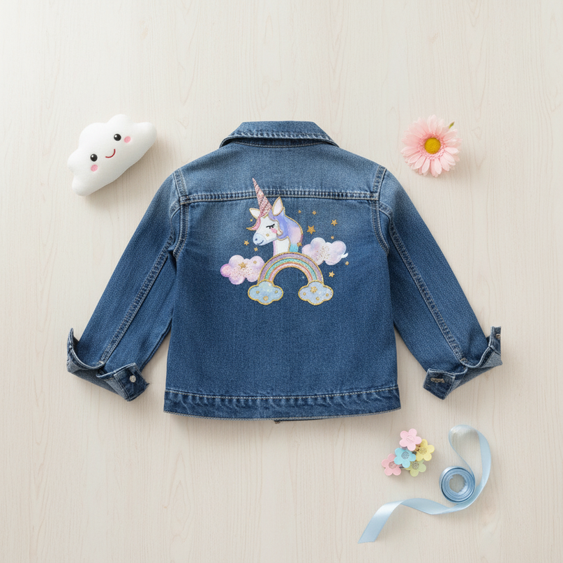 unicorn winter jacket girl - flat-lay
