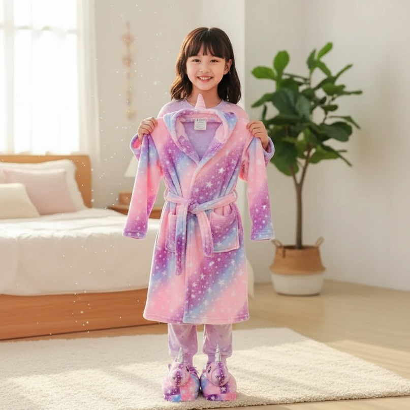 unicorn winter robe - in-use