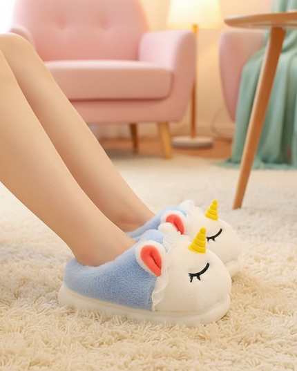 unicorn winter slippers - in-use