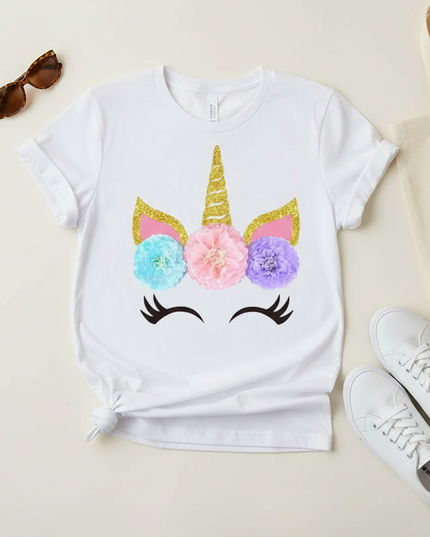 unicorn women flower shirt - flat-lay