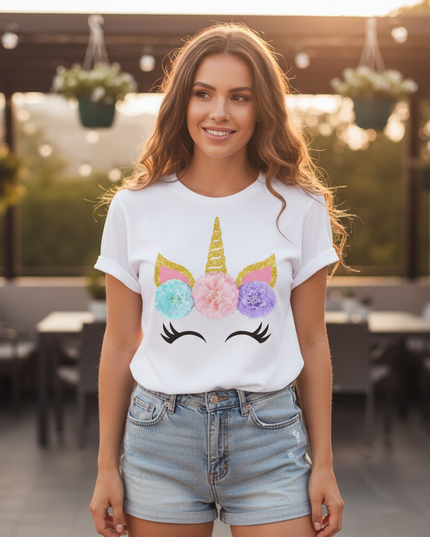 unicorn women flower shirt - in-use