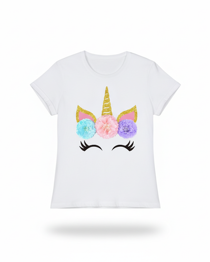 unicorn women flower shirt - white-bg