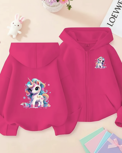 unicorn zip hoodie girls - flat-lay