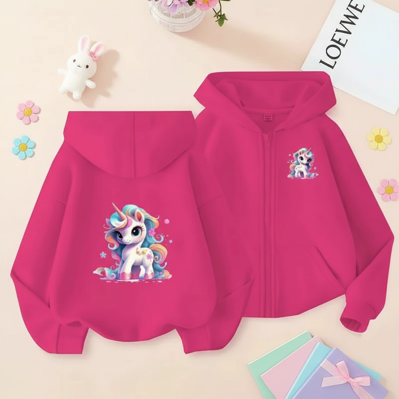 unicorn zip hoodie girls - flat-lay