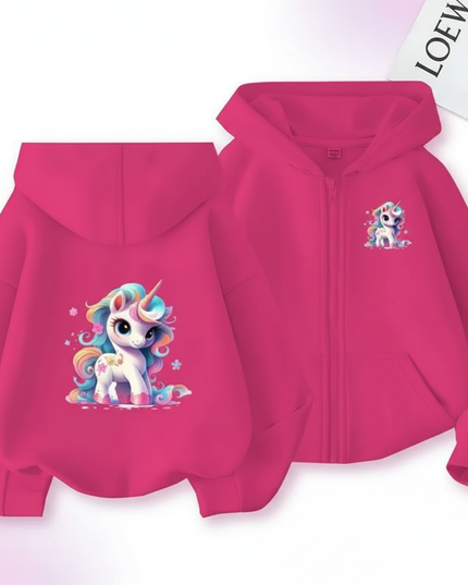 unicorn zip hoodie girls - white-bg