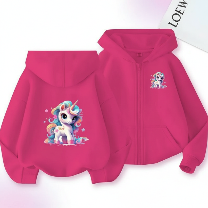 unicorn zip hoodie girls - white-bg