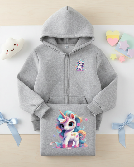 unicorn zip hoodie kids - flat-lay