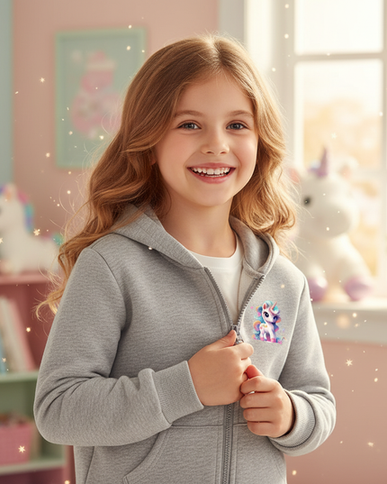 unicorn zip hoodie kids - in-use