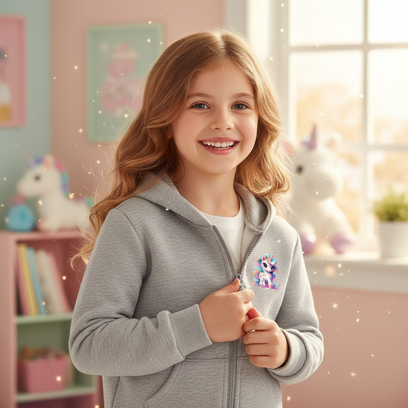 unicorn zip hoodie kids - in-use