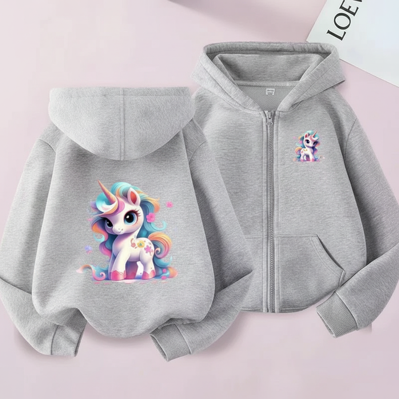 unicorn zip hoodie kids - white-bg