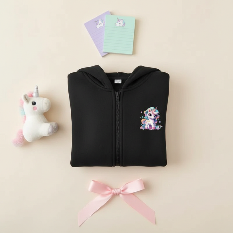 unicorn zip up hoodie - flat-lay