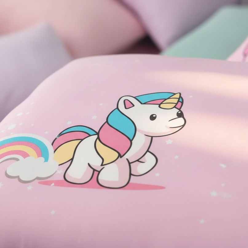 unicorns rainbows bedding - detail