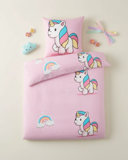 unicorns rainbows bedding - flat-lay