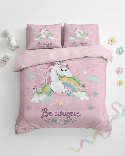 unique rainbow cloud unicorn bedding - flat-lay