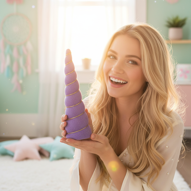 violet unicorn horn - in-use