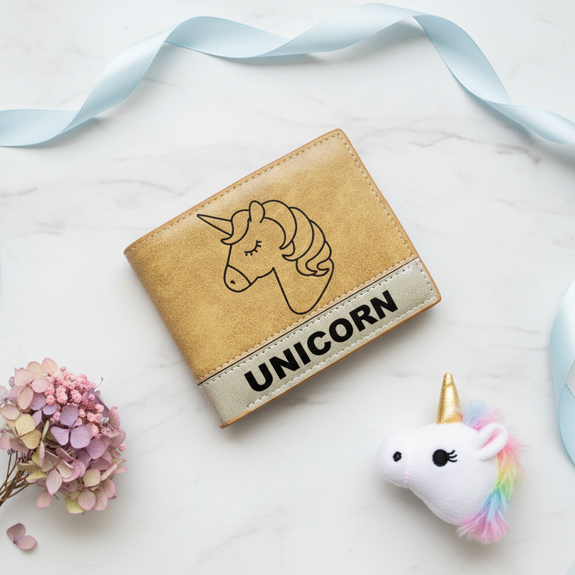 wallet with unicorn - flat-lay