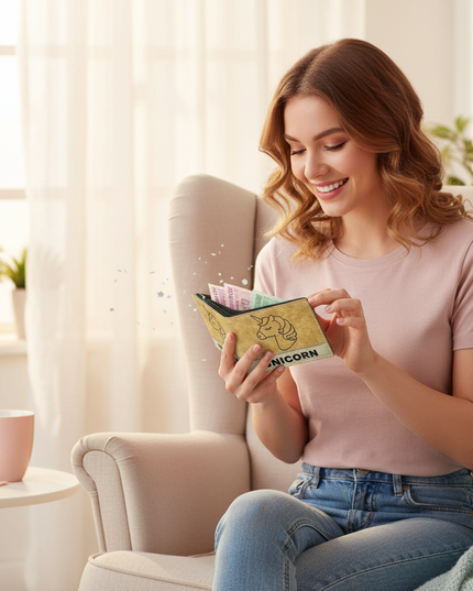 wallet with unicorn - in-use