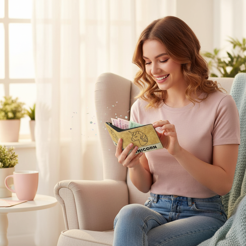 wallet with unicorn - in-use