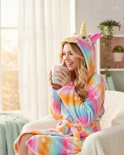 warm unicorn robe - in-use