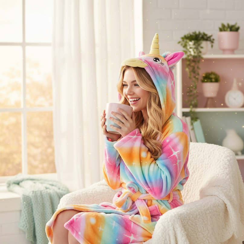 warm unicorn robe - in-use