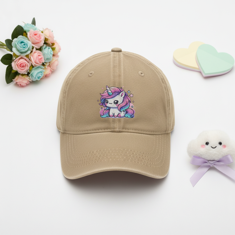 washed denim unicorn hat - flat-lay