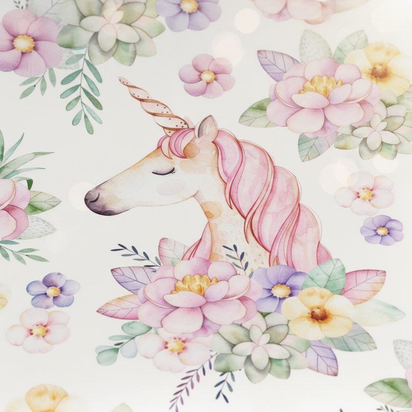 watercolor floral unicorn bedding - detail