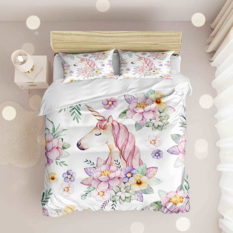 watercolor floral unicorn bedding - lifestyle