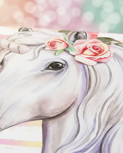watercolor rose wreath unicorn bedding - detail