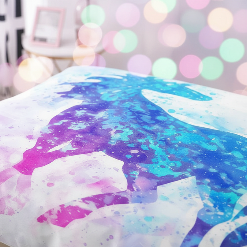 watercolor splash unicorn bedding - detail