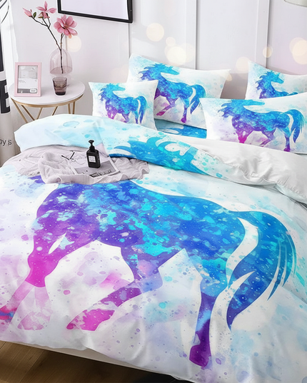 watercolor splash unicorn bedding - lifestyle