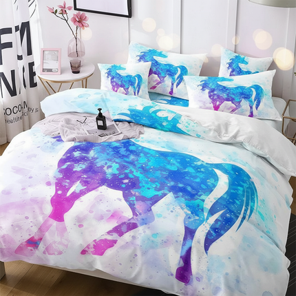 watercolor splash unicorn bedding - lifestyle