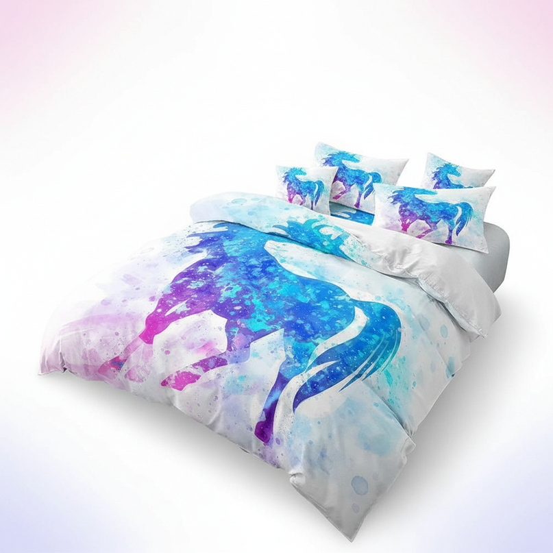 watercolor splash unicorn bedding - white-bg